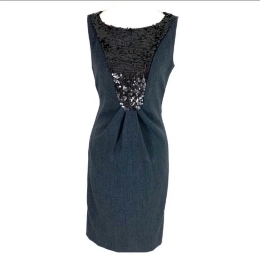 Eliza J charcoal gray sequin bib sheath dress